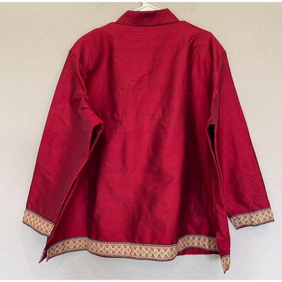 Silk Lore Beth Terrell blouse Jacket shantung Silk Top MEDIUM red gold - Picture 7 of 9
